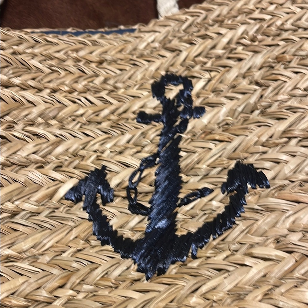 Nautical Straw Tote with Anchor Design - Picture 2 of 7